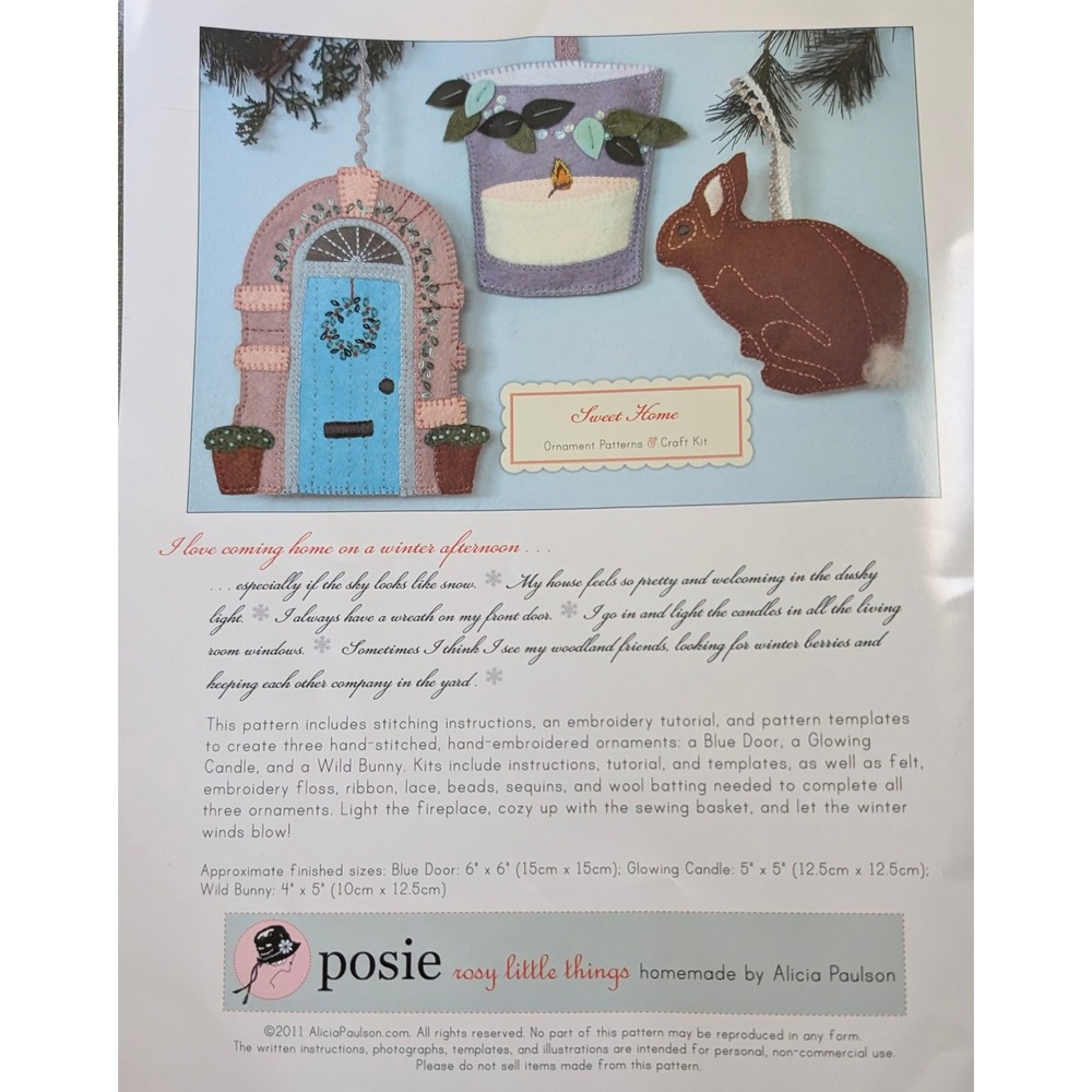 Posie Rosy Little Things Sweet Home Ornament Patterns Craft Kit Alicia Paulson